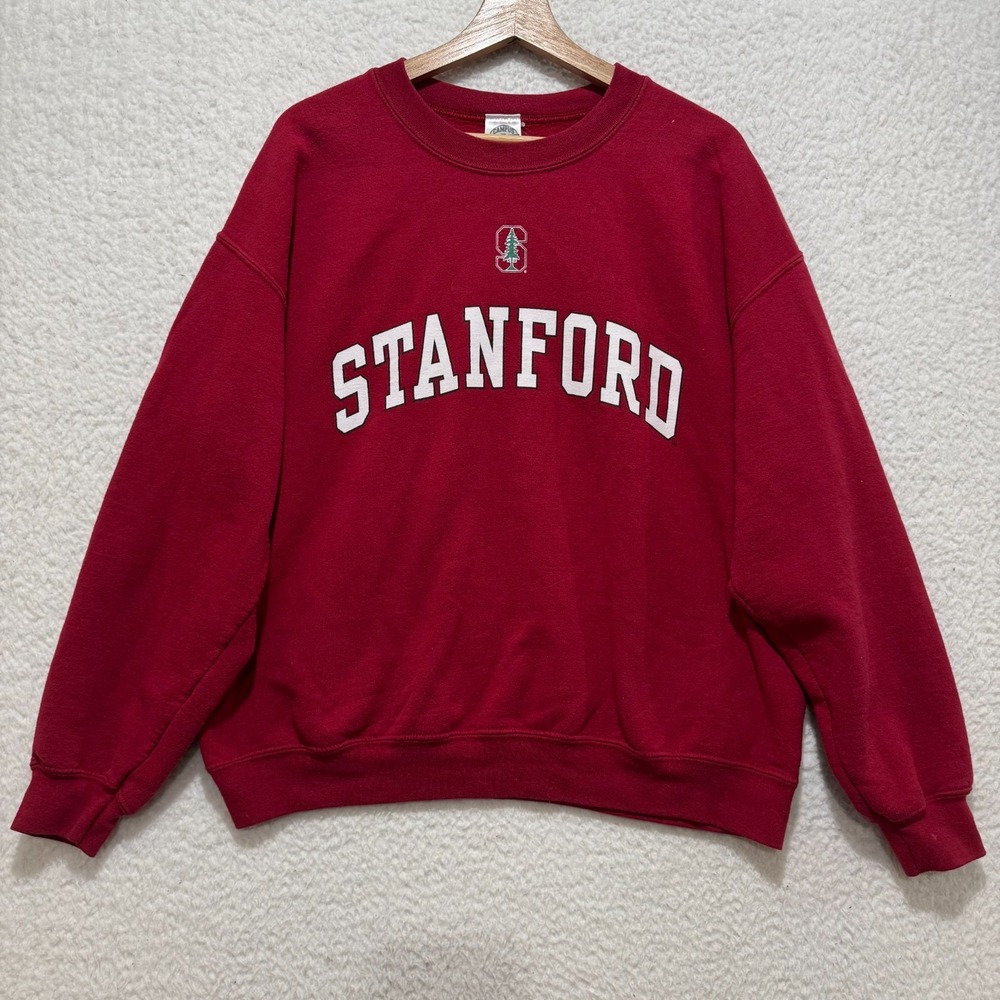 Vintage 90s Stanford University Mens‎ L Red Sweater Pullover Campus Colors Logo